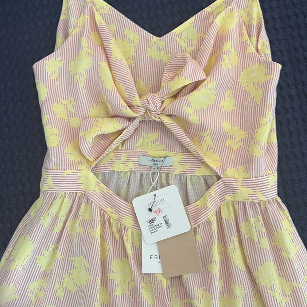 FRNCH Yellow Floral on Pink Striped Dress